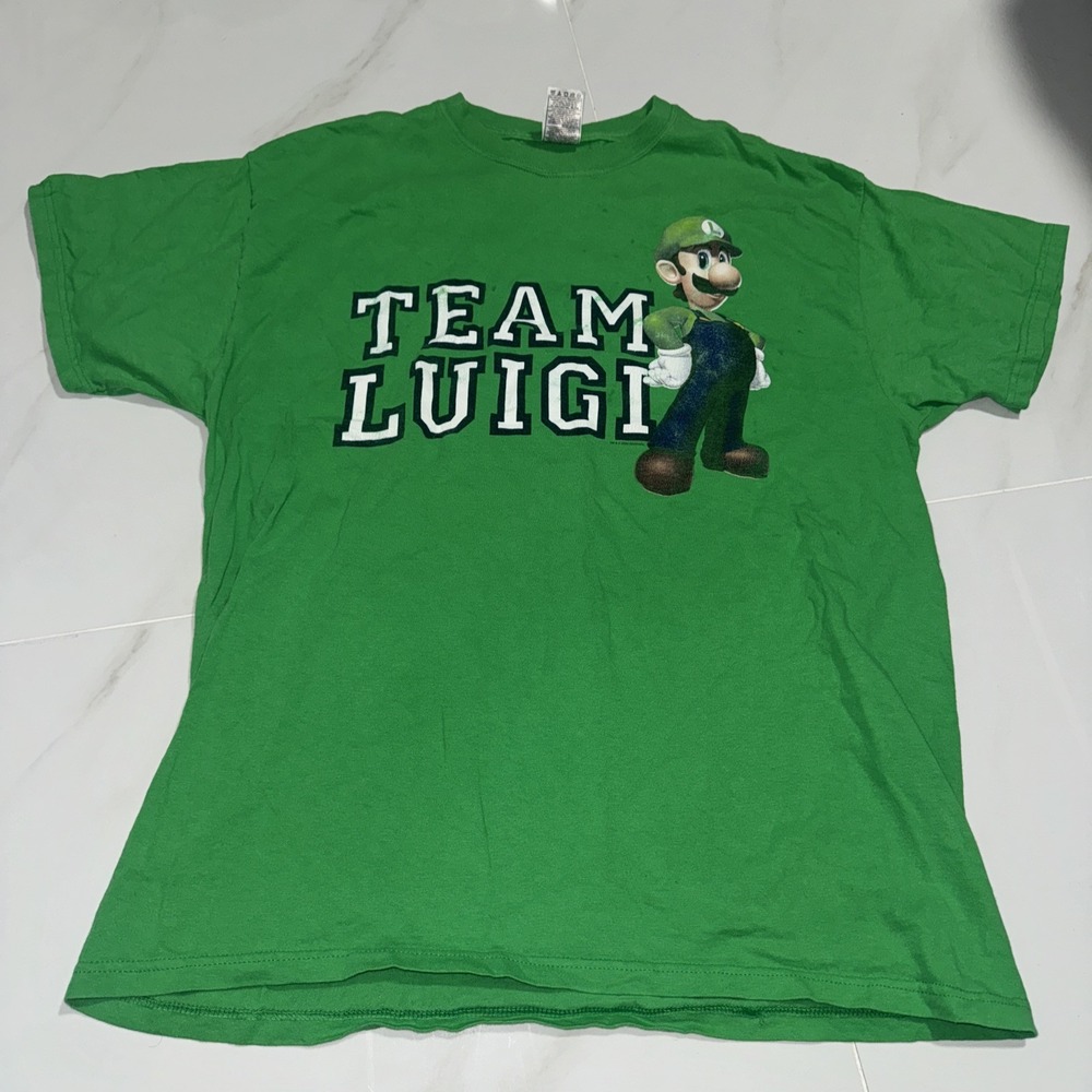 VTG Y2k Nintendo Team Luigi Shirt XL Big Graphic Y2K Green Video Game